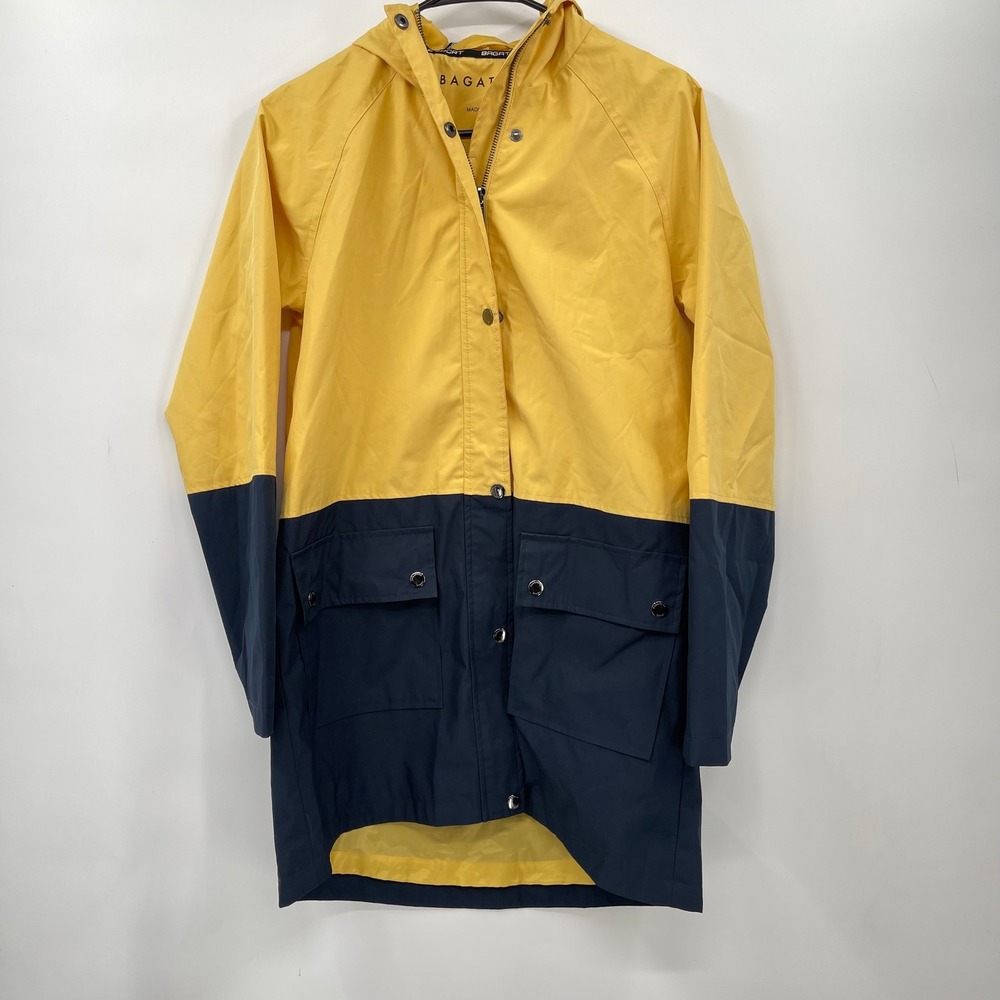 Bagatelle Sport Colorblock Hooded Rain Jacket Yellow Navy Women's XS